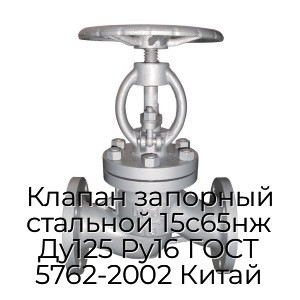 Клапан запорный стальной 15с65нж Ду125 Ру16 ГОСТ 5762-2002 Китай