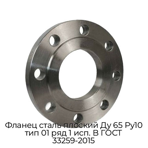 Фланец сталь плоский Ду 65 Ру10 тип 01 ряд 1 исп. B ГОСТ 33259-2015