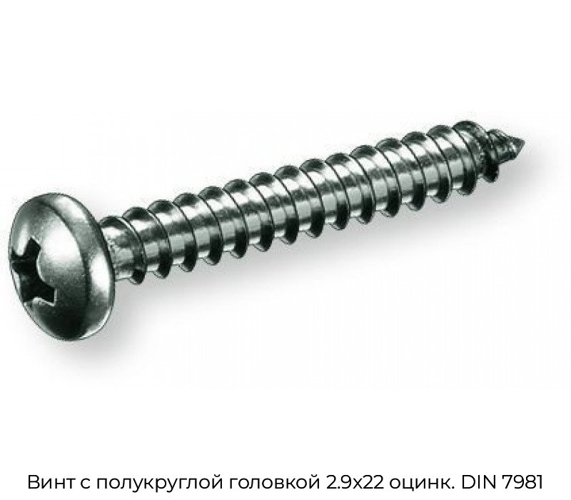 Винт с полукруглой головкой 2.9x22 оцинк. DIN 7981