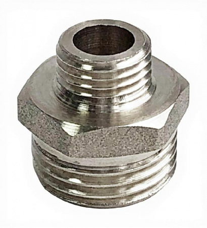 Ниппель латунь никель переходной Ду 15х10 (1/2"х3/8") НР Valfex VF.580.N.012.038